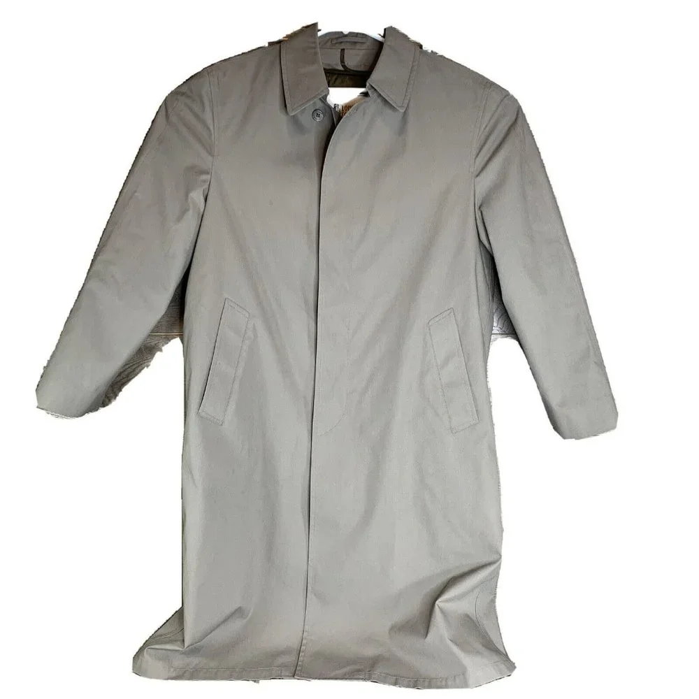 London Fog Trench Coat Men's Size 40 Reg. Tan Hidden Buttons Removable Liner - Picture 1 of 13